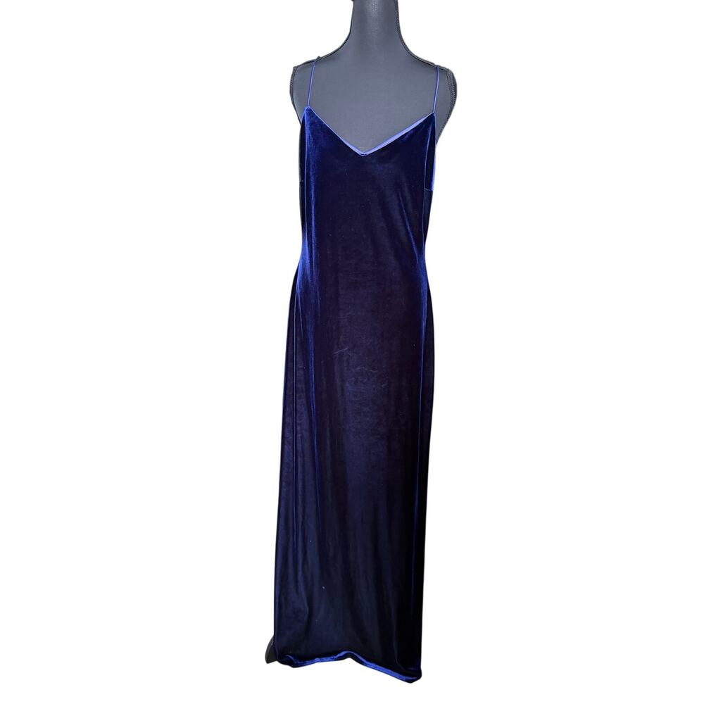 Vintage cobalt blue velvet sheath long gown prom formal banquet Niki sleeveless